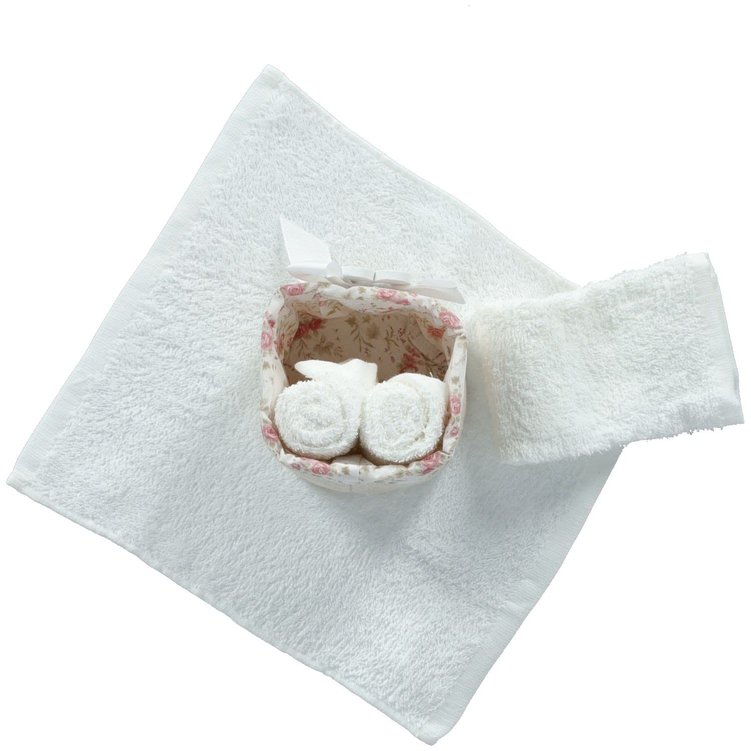 Casatessile Lavette Bagno con Cestino Set 4 Pezzi Garden Lavette Bagno 30x30, Asciugamani Piccoli Viso e Bidet