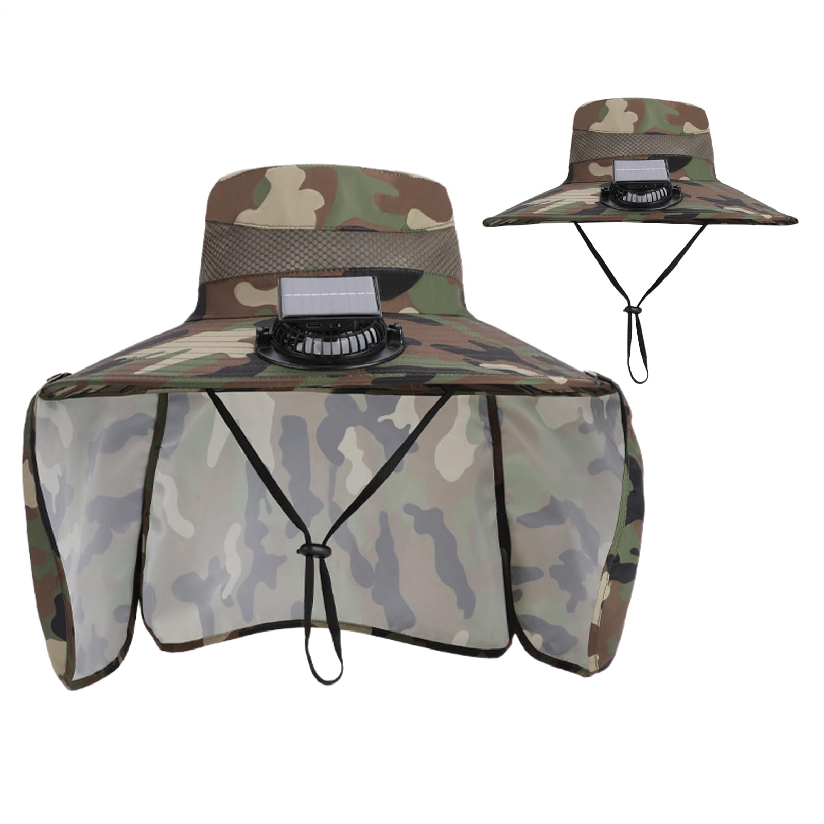 Cappello per ventilatore solare | cappello da pesca traspirante | protezione per la testa a tesa larga con ventilatore solare rimovibile e sottogola per viaggi, sport, attività all'aperto