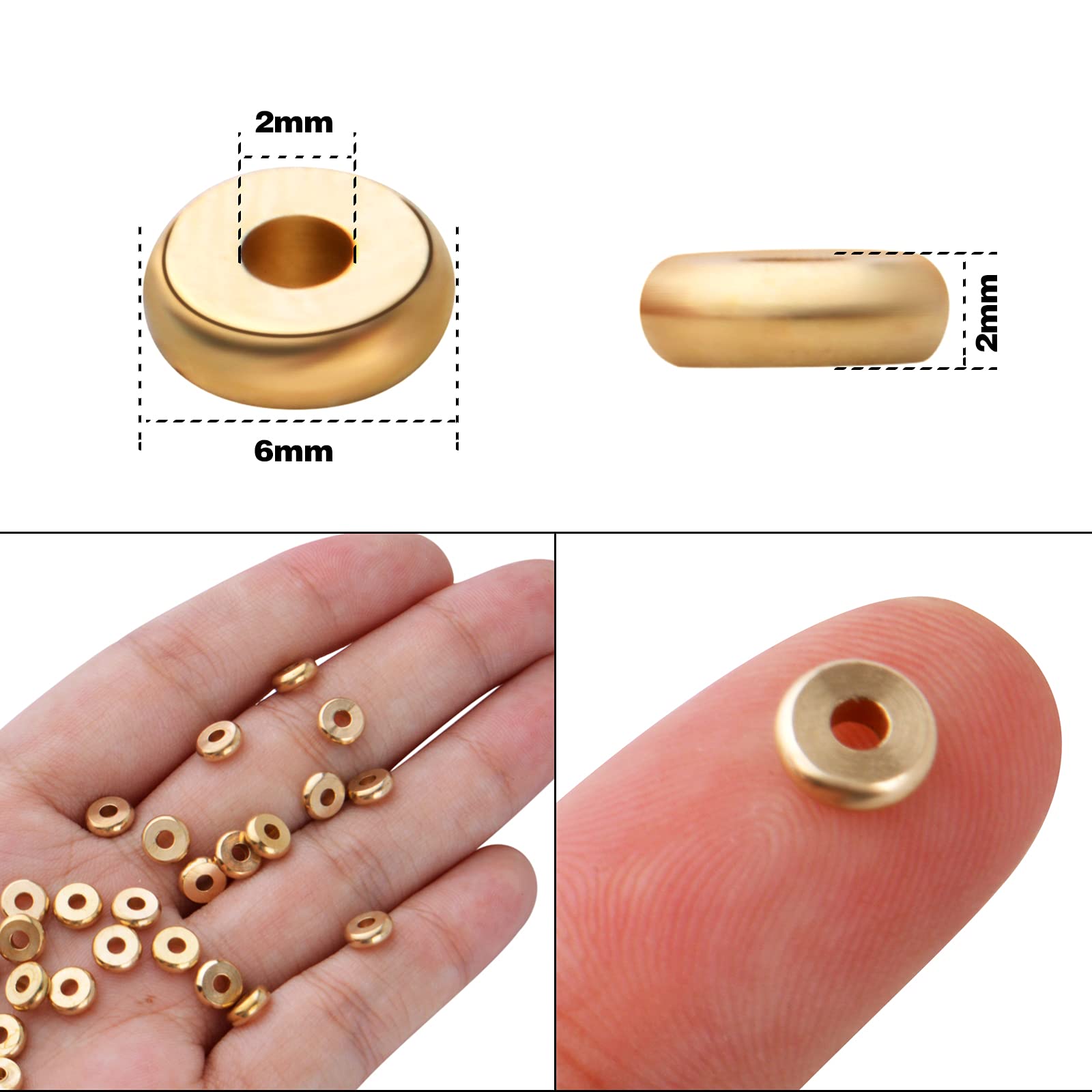 DICOSMETIC 80 Pièces Perles Rondes Plates En Laiton Dorées 6mm Pour Bijoux Et Artisanat