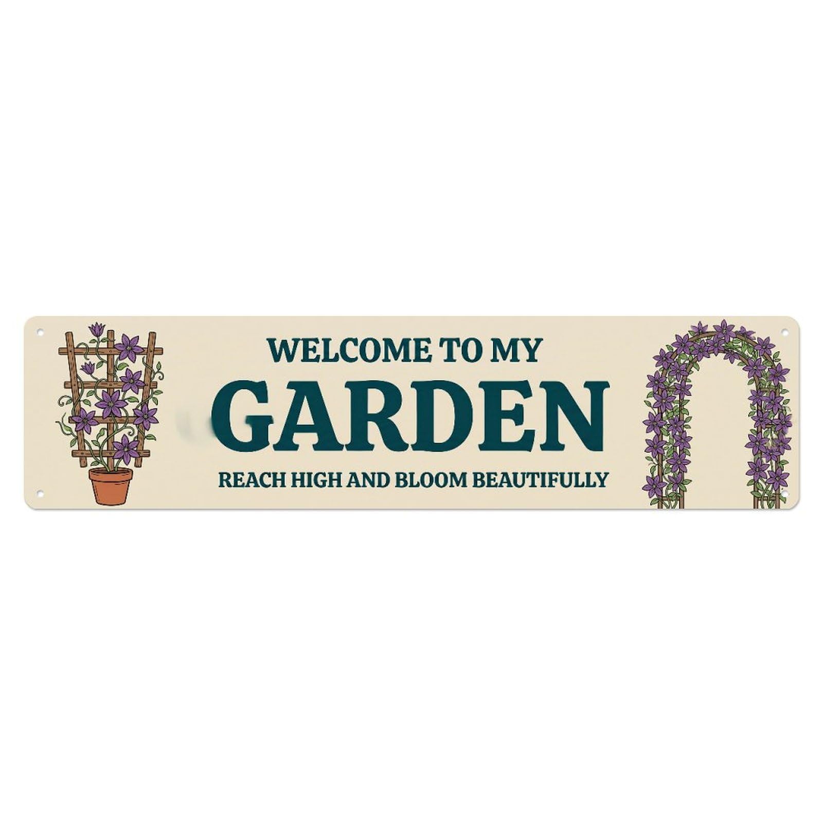 Metal Tin Sign Welcome To My Garden Retro Clematis Trellis