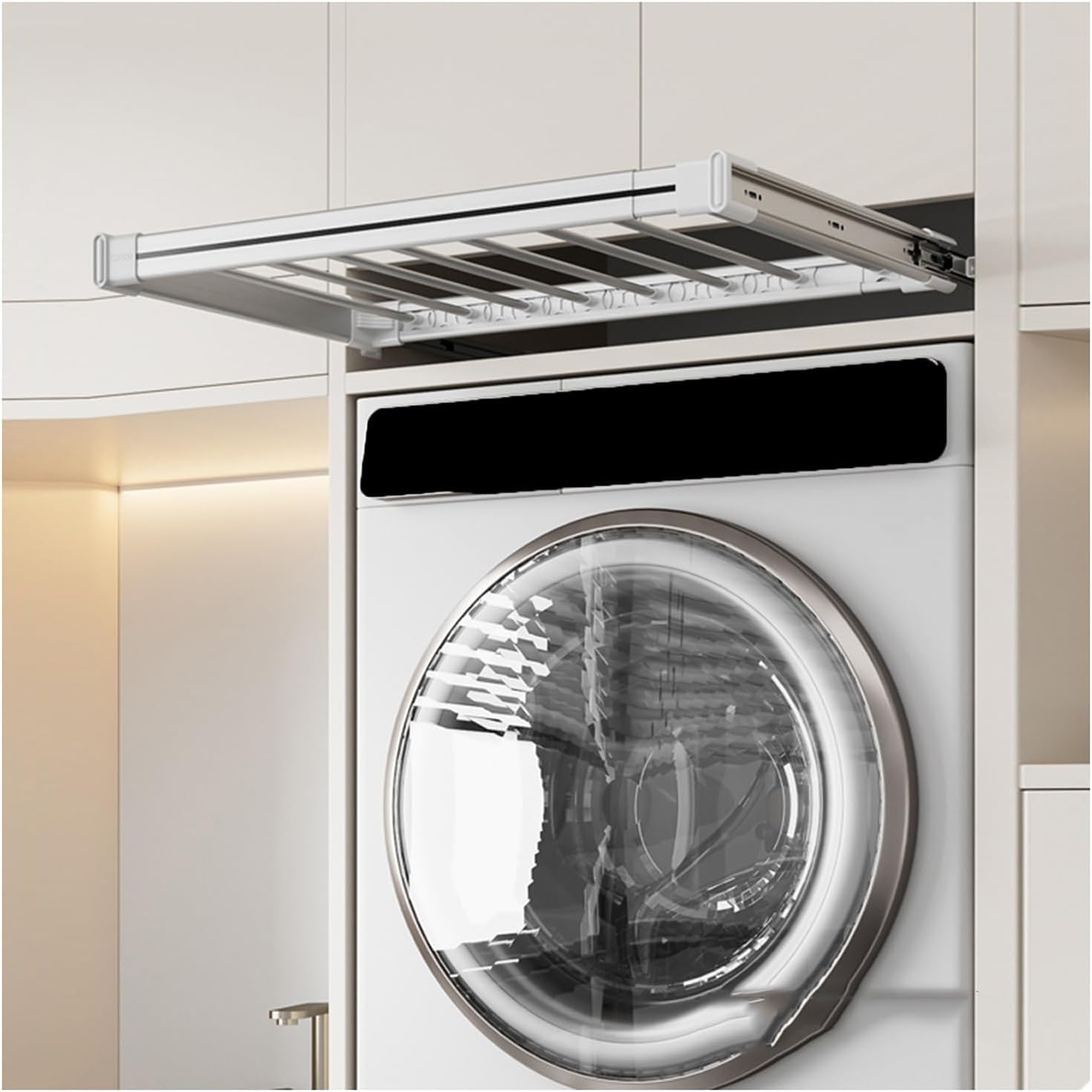 Clothes Rail Pull Out Trousers Rack, Above Washing Machine Pull-Out Drying Wall-Mounted Hidden Black White Multiple Sizes(White,45x45-60cm)
