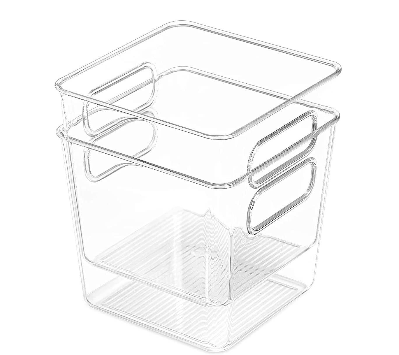INKULTURE Clear Acrylic Pantry Organizer Bin With Handle For Food Storage, Refrigerator, Fridge, Cabinet, Kitchen, Countertops Etc | Extra Small | Pack of 02, 15.2 X 15.2 X 14.7 cm