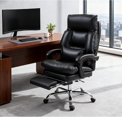 Overstuffed Office Chair, High Back Desk Chair with Foot Rest, Black