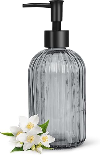Topsky Dispensador de jabón de vidrio con bomba de plástico, dispensador de jabón líquido de manos de 13.5 fl oz, bomba a prueba de óxido para