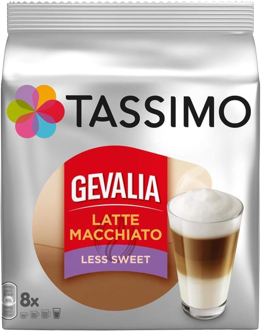 Tassimo Gevalia Latte Macchiato Less Sweet, New Formula, Gema Recommended Coffee Roaster Coffee Capsule, 8 T-Disc Holde
