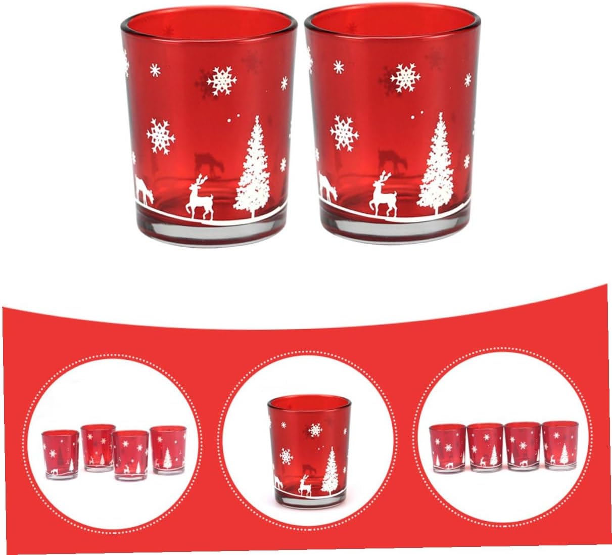 Unomor Christmas Candle Cups 2pcs Red Glass Candle Holders Aromatherapy Tealight Holders Festival Home Table Decor for Holiday Celebration