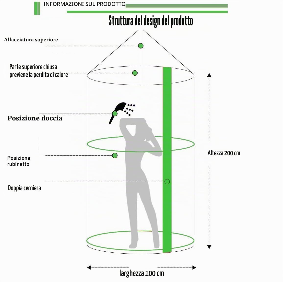 Tenda da doccia rotonda, rotonda, da appendere, 100 x 200 cm, per esterni, campeggio, spiaggia, doccia, WC, privacy (grigio, 100 x 200 cm)