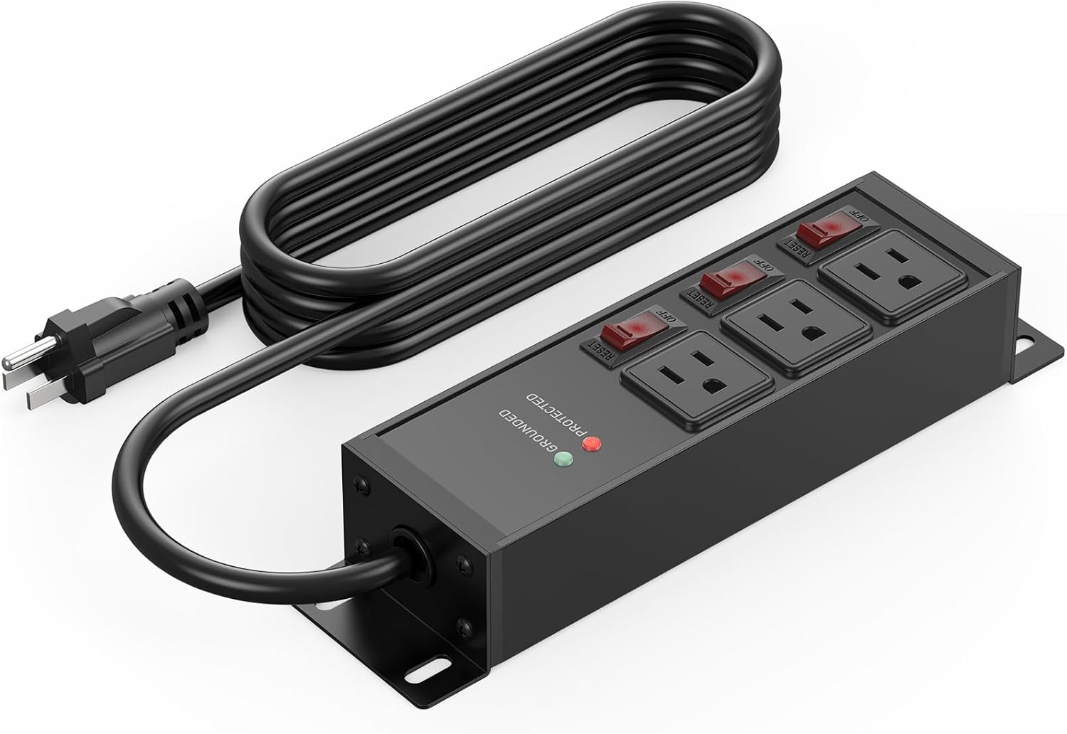 CCCEI 3 Outlet Heavy Duty Surge Protector Power Strip 20 Amp Individual Switches. 12 Gauge Extension Cord, Overload, Ground Protection. Garage Wall Mount Electric Extender, 6FT, Silver.