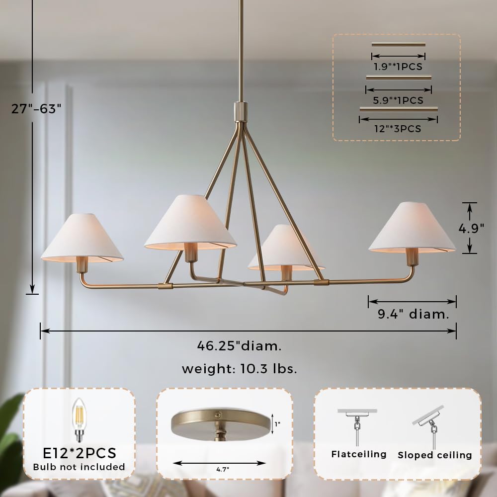 Architectural Light Fixture 2-Light Tapered Pendant Lighting - 46.25\, image size:1000x1000
