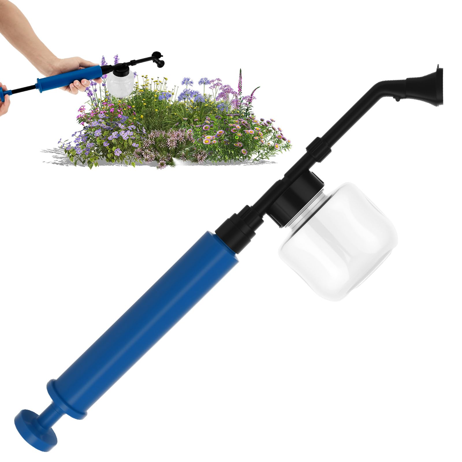 Lulobtg Men's Blue Pollinator Tool, Garden Diatomite Powder Applicators Dispenser, Windproof Outlet Puffer Sprayer With 250Ml Bottle, Pump Powder Duster Garden Tool For Yard Gardening