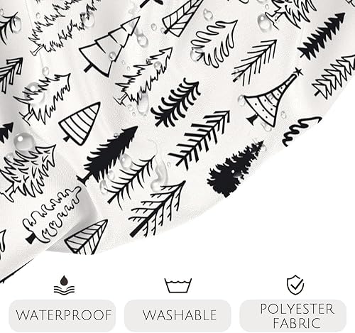 Miniatura 5 de Lofaris Cortina de ducha de árbol blanco y negro con diseño de pino de Navidad, Año Nuevo, decoración de baño, cortina de ducha de tela duradera