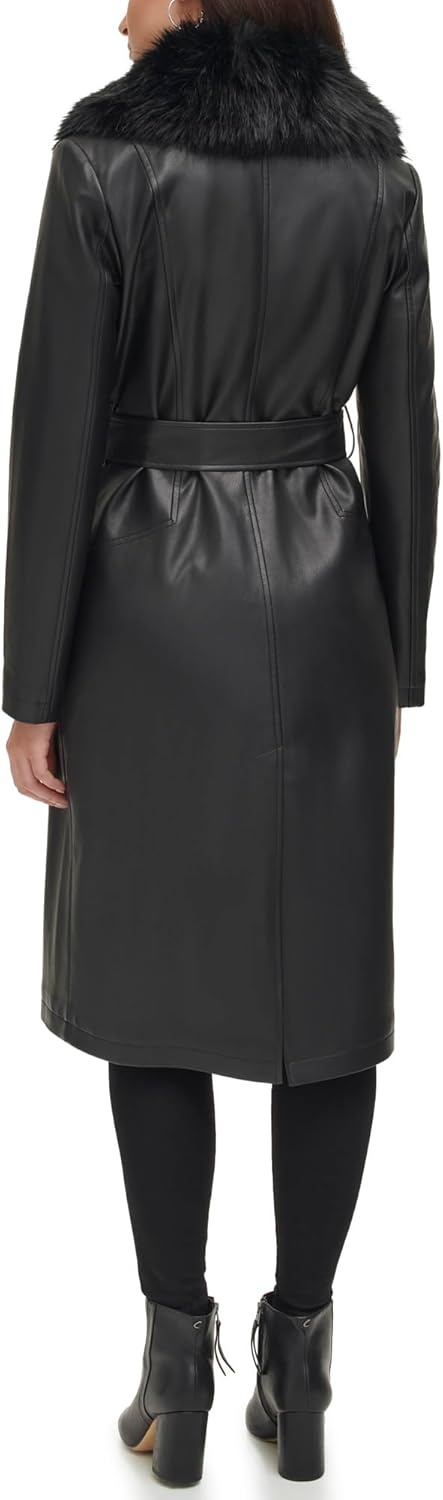 Kenneth Cole Women's Faux Leather & Faux Fur Belted Trench Coat - Image 2