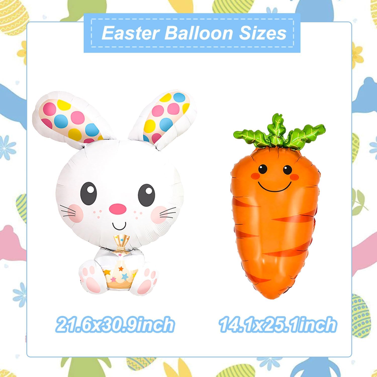 6 Pcs Easter Balloons Decorations, Easter Bunny Balloons Carrot Foil Balloon for Easter Baby Shower Bunny Themed Birthday Party Decorations