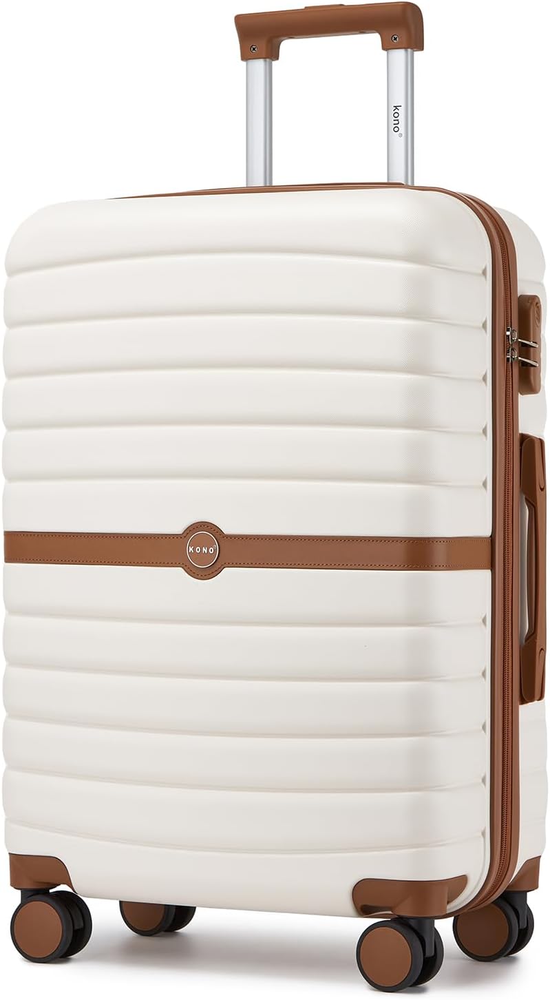 Kono Hard Cabin Suitcase Travel Trolley, Cream/Brown, medium / Kono Hard Cabin Suitcase Travel Trolley, Cream/Brown, medium /