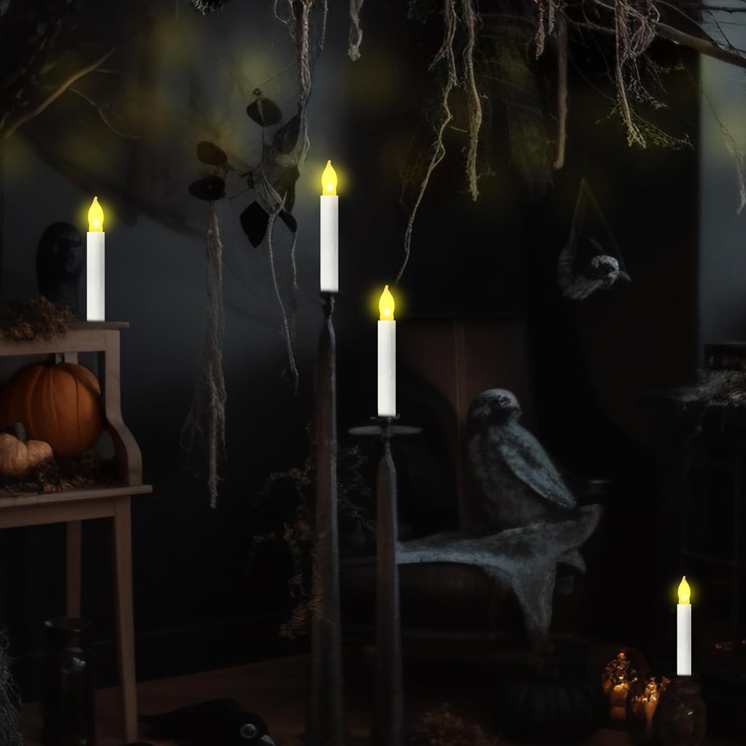 Tuanse 12 Pcs Flameless Floating Candle Graduation Hanging LED Taper Battery Flickering Window Candle with Fishing Line Nylon String and Seamless Hooks for Decoration(Warm White) - Image 6