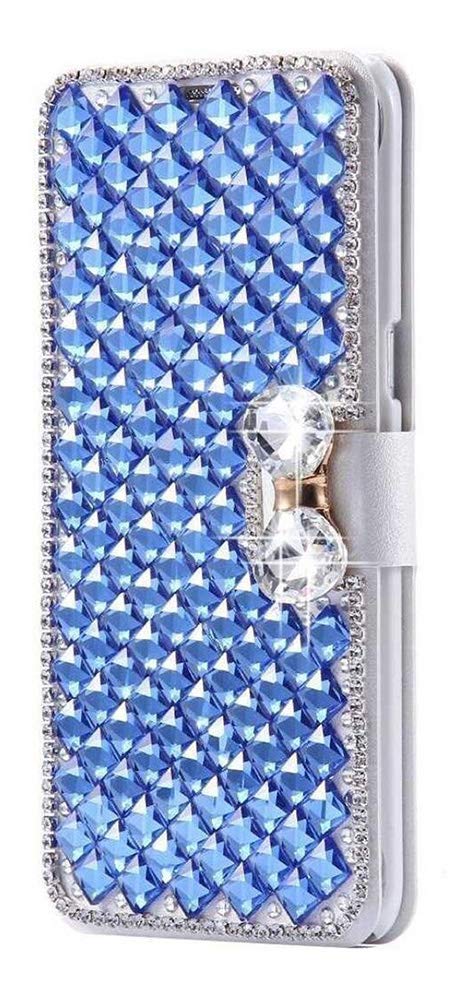 STENES Bling Phone Case 3D Handmade - Stylish - Lattice Bowknot Magnetic Wallet Credit Card Slots Fold Stand Leather Cover Compatible with Moto Z Force - Blue