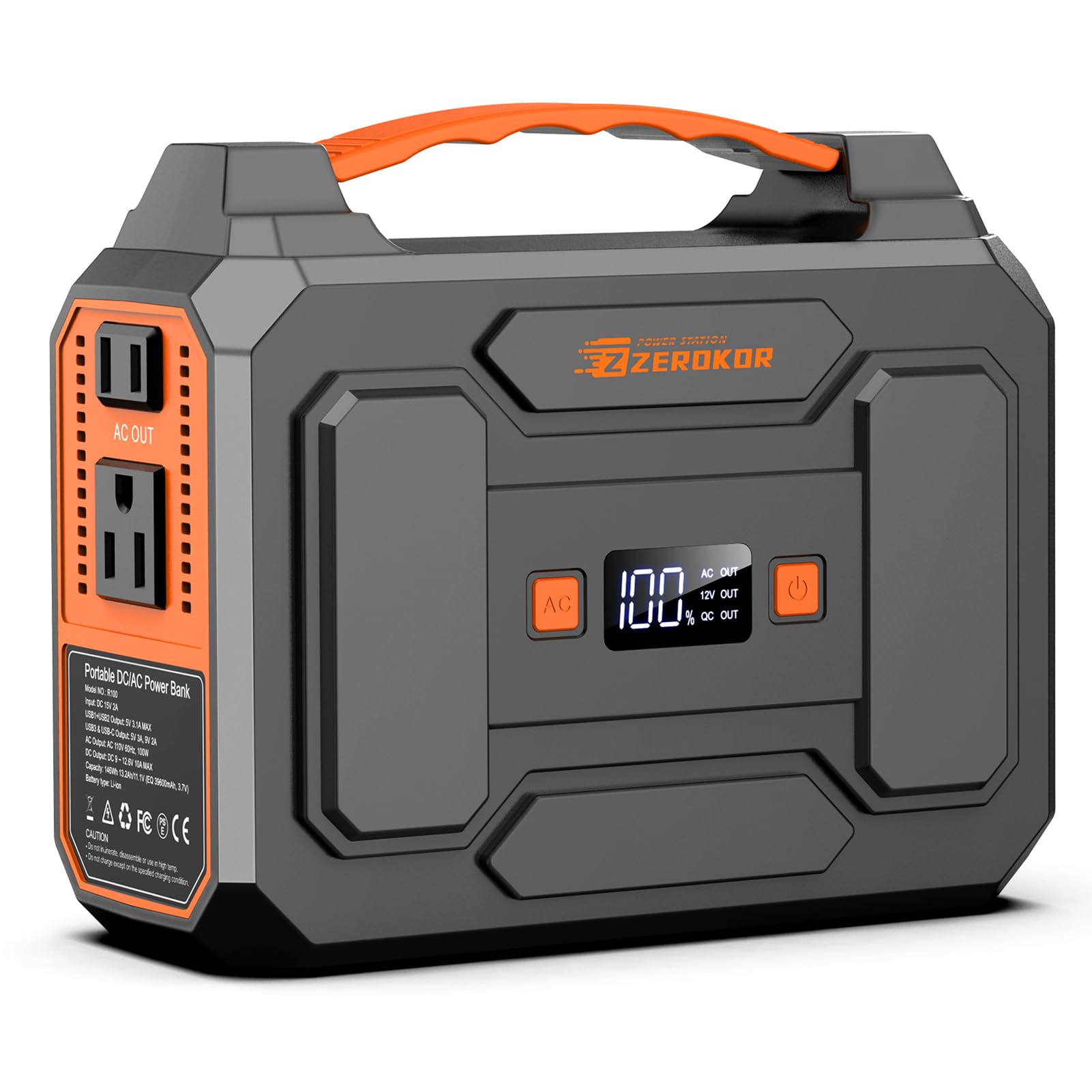 ZeroKor Estación de energía portátil, paquete de energía de 100 W con salida de CA, generador solar portátil de 146 Wh, batería externa con CC USB C QC3.0 para dispositivos inteligentes, camping