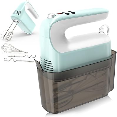 CBQ Hand Mixer Electric, 9 Speed 400W Handheld Mixer with Digital Display, Touch Button, Turbo, Snop-On Storage Case, 5 Stainless Steel Accessories, Mixer Electric Handheld for Cake, Cookie, Egg, Cream, Dough (Ice Blue + White)