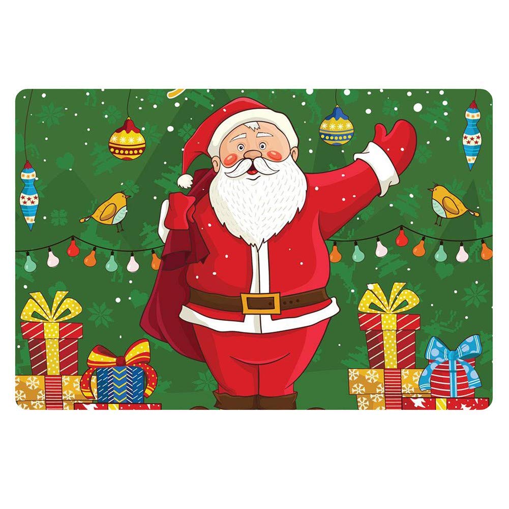 Bigcardesigns Merry Christmas Santa Jolly Present Doormat Decorative Indoor Mat Backing Non-Slip Front Door Mat