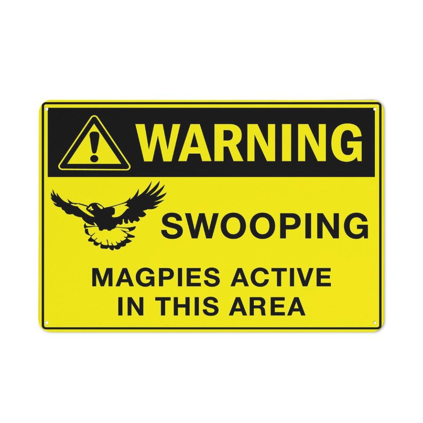 Warning Swooping Magpies Active In This Area Bright Yellow Sign Metal Signs 12X8 Inch Rust Free Aluminum,Uv Ink Printing,Durable/Weatherproof Outdoor For Home