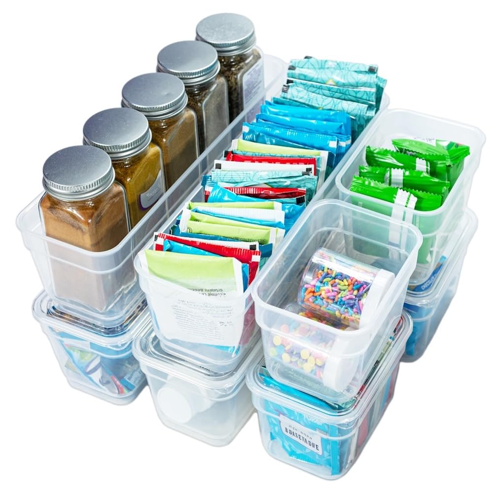 AB Designs Best Kept Plastic Storage Bins with Lids - Mixed Pack, 4 Long & 4 Small Home Organizer Storage Boxes with Lids, Clear