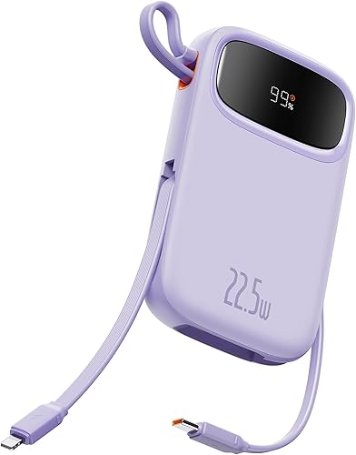 Baseus Cargador portátil, cargador portátil de 22.5 W, 10000 mAh, cargador de teléfono portátil de carga rápida con cable de salida iOS y USB-C