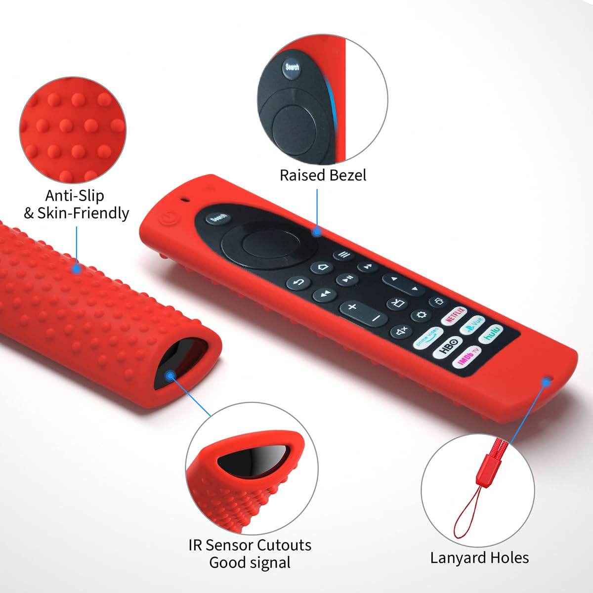 Funda de silicona de 6.2 pulgadas compatible con Fire TV Stick 4K Max Toshiba/Insignia Smart TV Remote Voice Remote (incluye Insignia Smart TVs/Toshiba FireTV con 6 botones de acceso directo) (rojo)