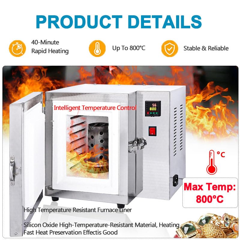 Horno EléCtrico CeráMica FundicióN Joyas, Horno Molde Yeso, 1500w con Control Pid, FusióN Cera Y Metales, para Laboratorios Y Talleres DoméSticos C.Two-in-OneModel