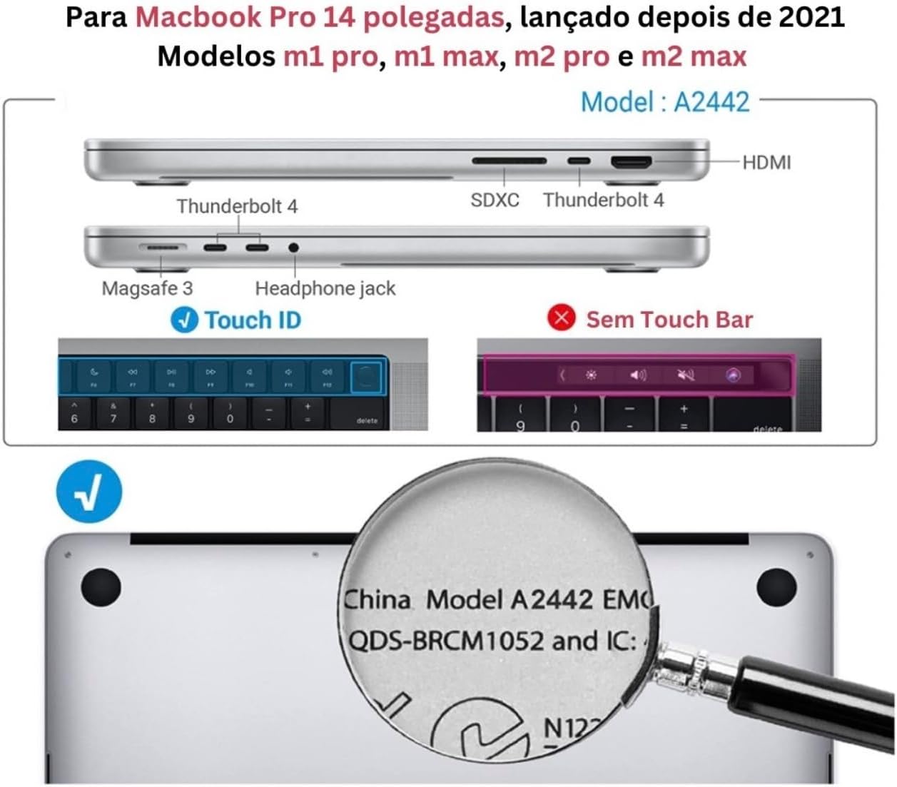 Case Rígida para Macbook Pro 14.2 Polegadas Modelos M4 M3 M2 M1 Pro Max Modelos A3112 A3185 A3401 A2918 A2992 A2779 A2442 (Transparente Cristal)