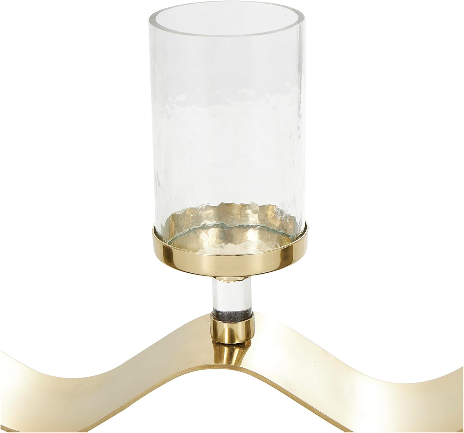 Deco 79 Stainless Steel Metal Room Hurricane Lamp 4 Candle Hurricane Candle Holder with Wavy Base, Table Centerpiece Lamp 33" x 4" x 10", Gold