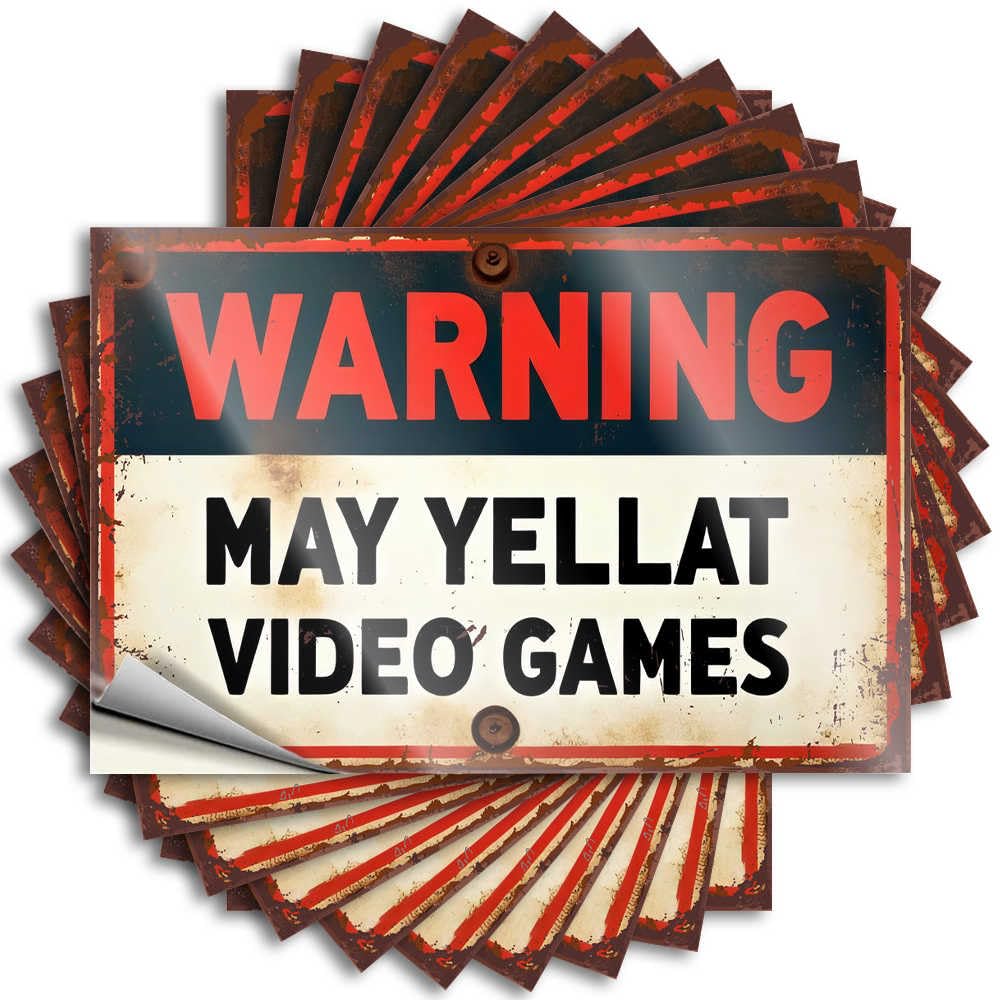 Tattoo Man Cave Decorations Easy Apply | Warning: Yellat Video Games Ahead! Fire Helmet Peel and Stick(6X9CM)