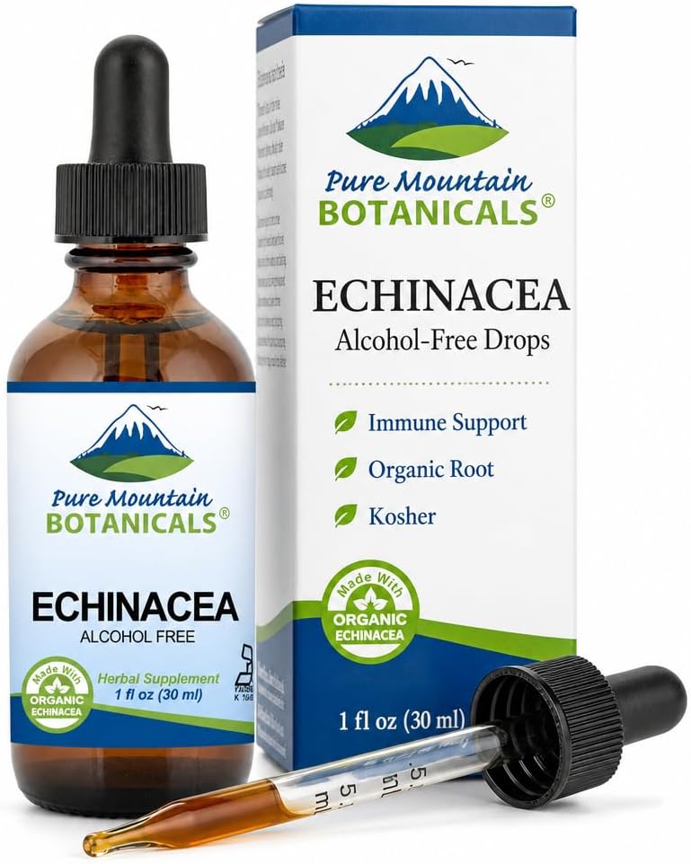 Echinacea Drops - Liquid Extract - Alcohol Free - Organic Echinacea Angustifolia Root - 500mg - Immune Support Herbal Supplement - Kosher - 1 oz