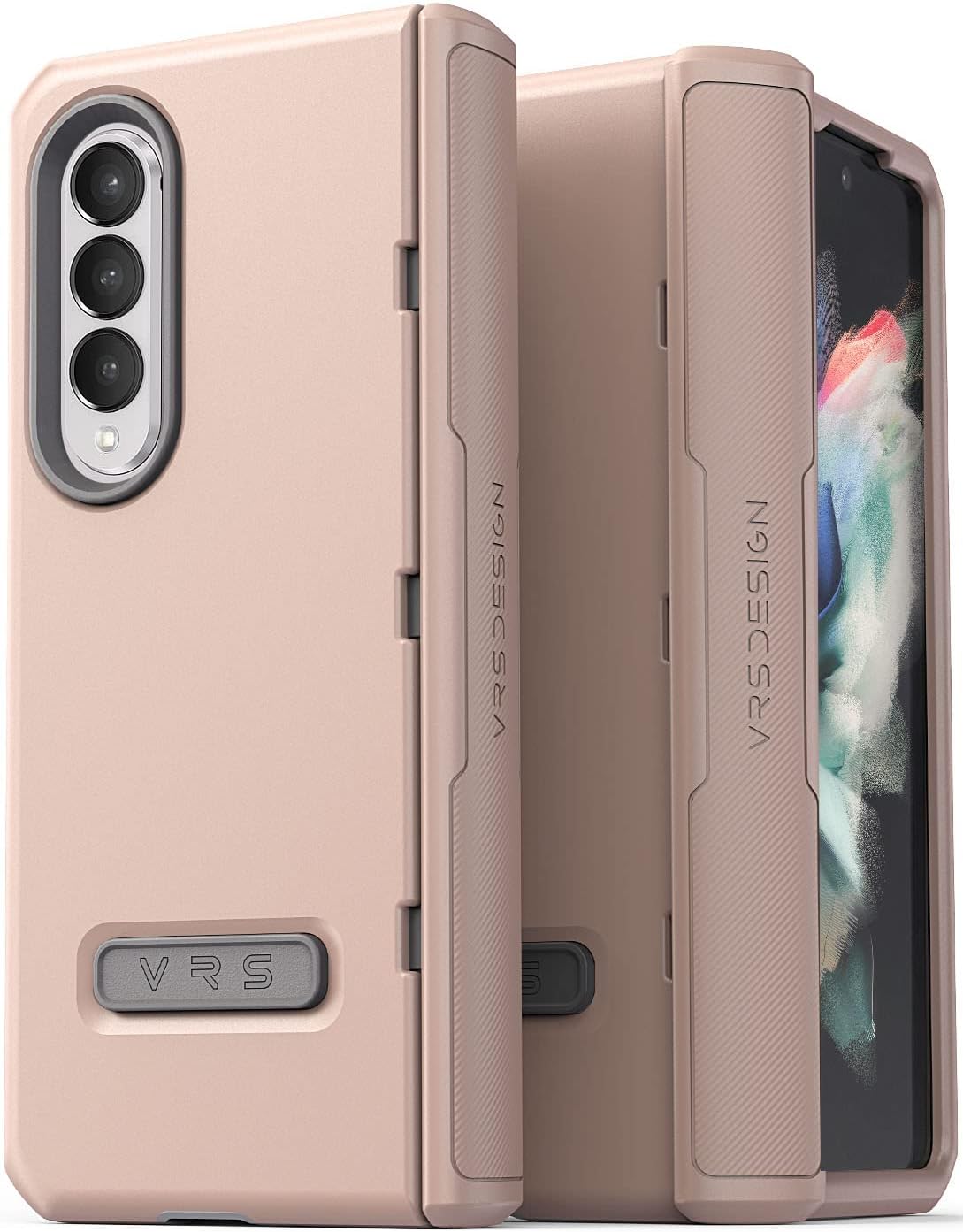 VRS DESIGN Terra Guard Modern Phone Case for Galaxy Z Fold 3, Semi-Auto Hinge Protective Case Compatible with Galaxy Z Fold 3 5G (2021) Pink Sand