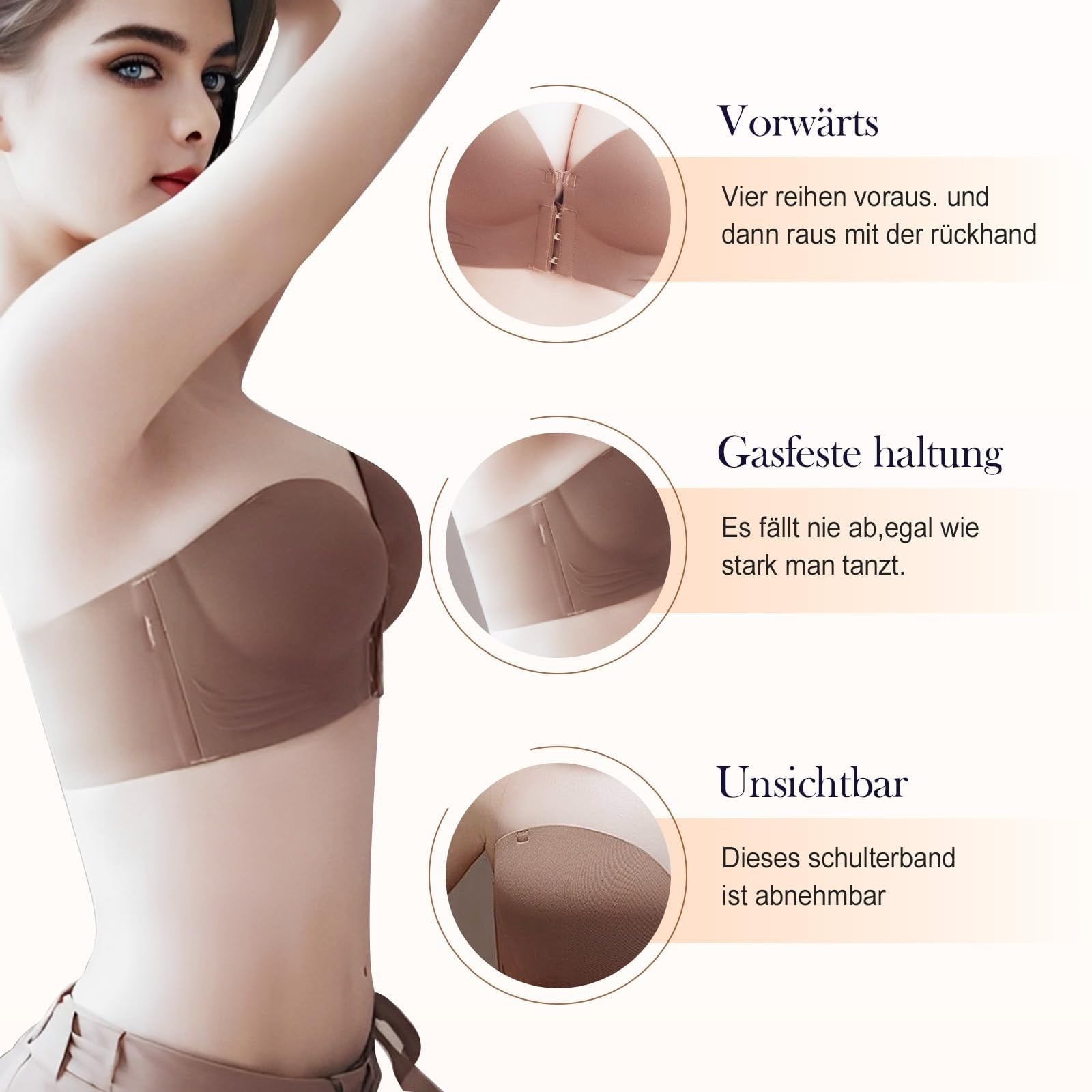 YSJNHX Biustonosz Bandeau Damski wyściełany Push Up Bezszwowe topy Niski tył Duże sportowe UK Plus rozmiar biust Bestie Moda Miękki komfort Wbudowane biustonosze