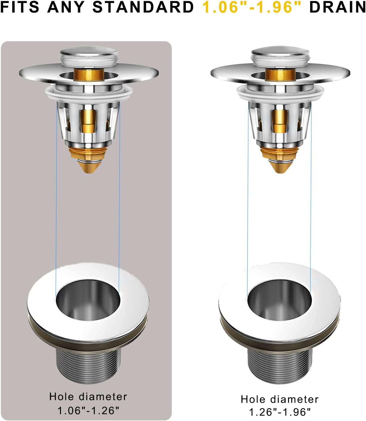 Upgraded Universal Bathroom Sink Stopper,1.06"~1.96" No-Clog Pop Up Drain Filter,Bathtub No Overflow Drain Strainer with Basket Hair Catcher - - 