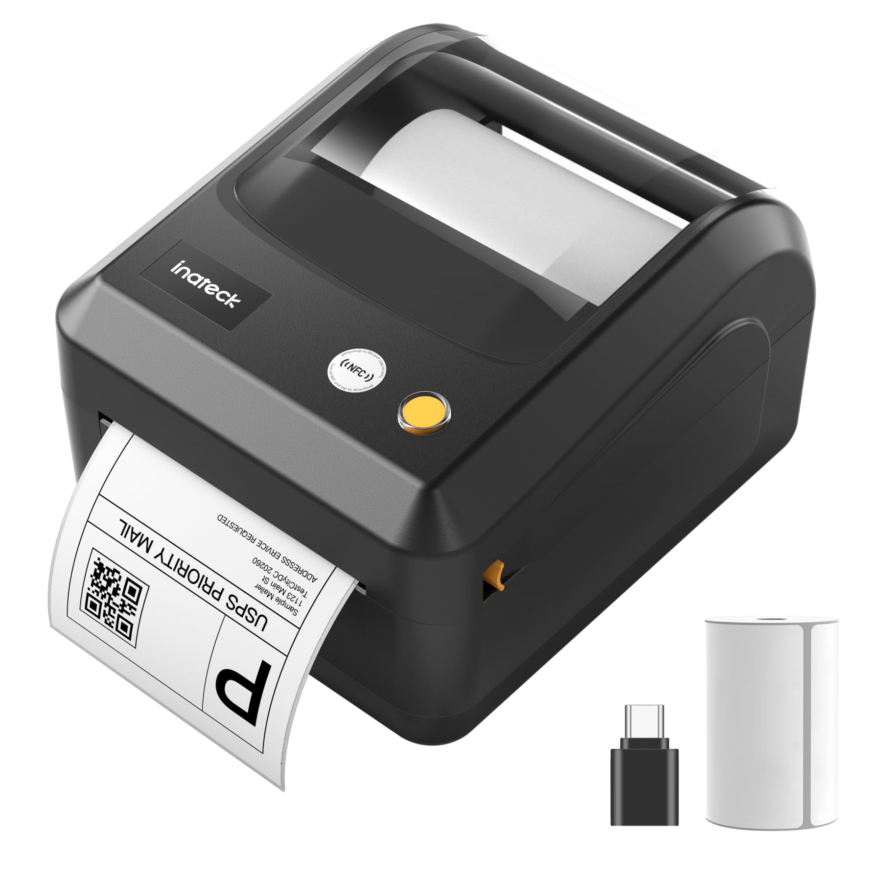 Inateck Drukarka etykiet Bluetooth, drukarka etykiet wysyłkowych DHL 4 x 6, drukarka termiczna do etykiet kodów kreskowych, Amazon, Etsy, Shopify, DHL, FedEx, UPS itp., z etykietami, PR50, czarna