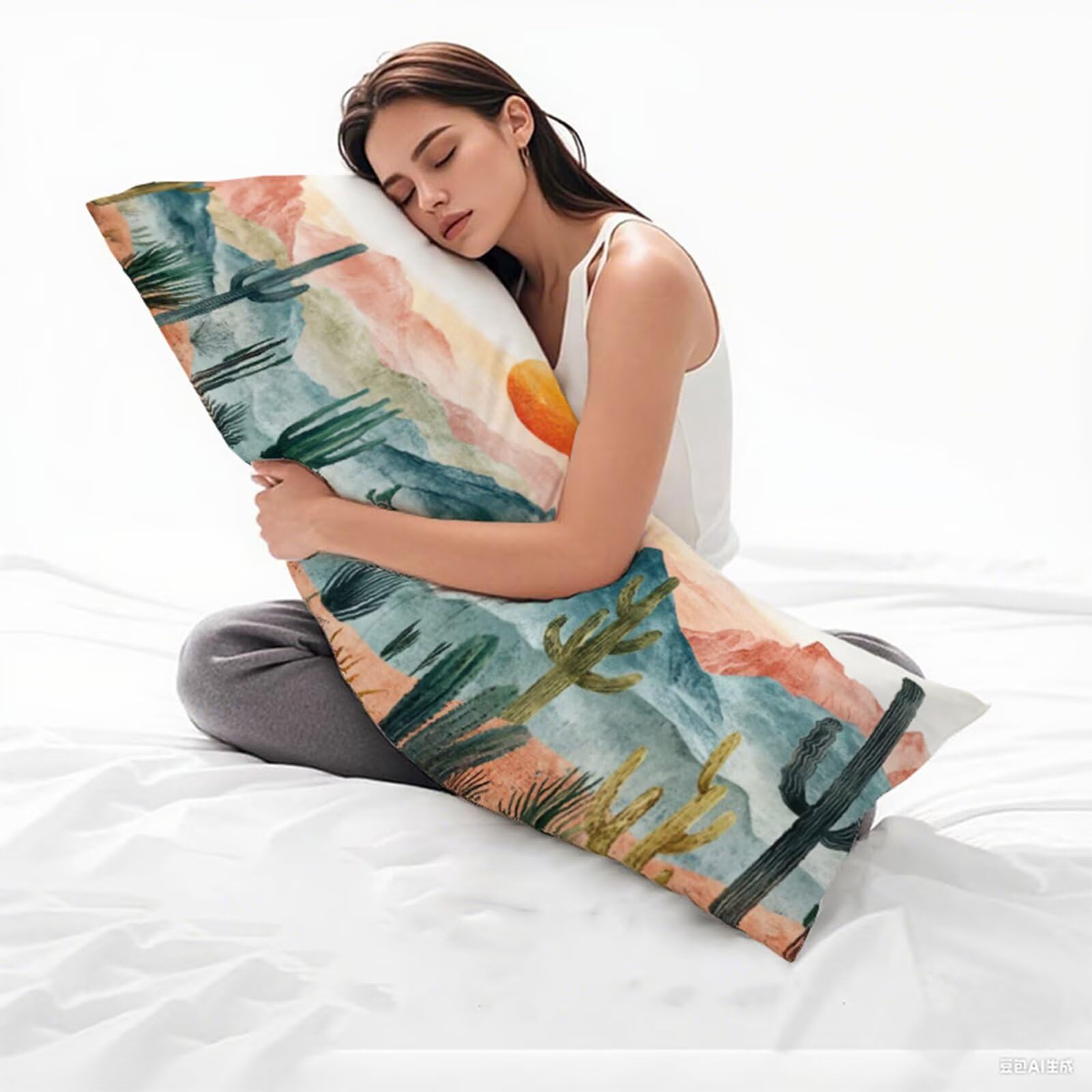 Boczna poduszka do spania, różowa poszewka na poduszkę 180 x 60 cm duża poszewka na poduszkę, miękka lniana dwustronny nadruk krajobraz body poduszka, zamek błyskawiczny ciążowy poduszki do spania z