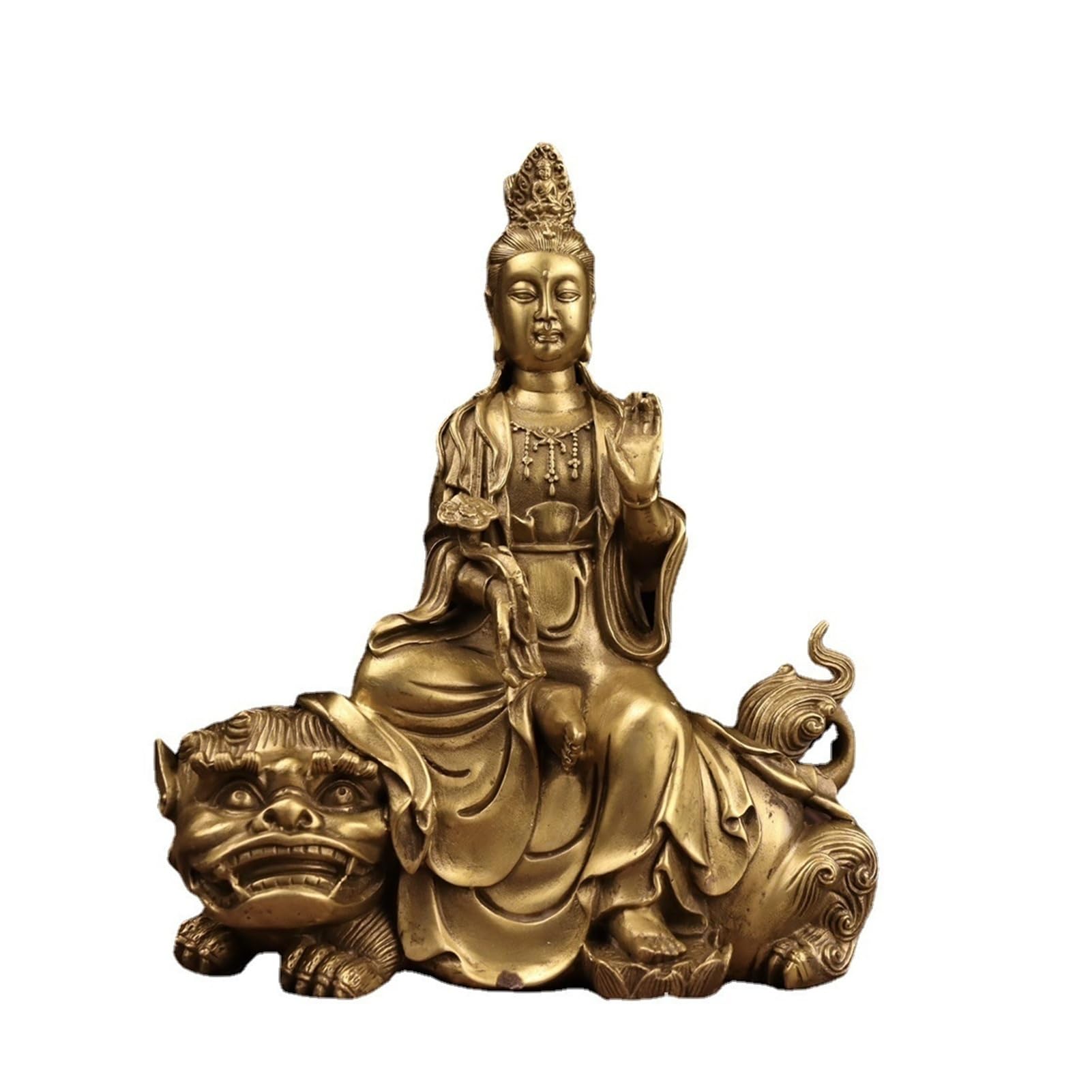 Huolimxun Pure Copper Manjusri And Samantabhadra Buddha Statue Decorations For Home Buddhist Halls, Handicrafts, Office Town House Feng Shui(B)
