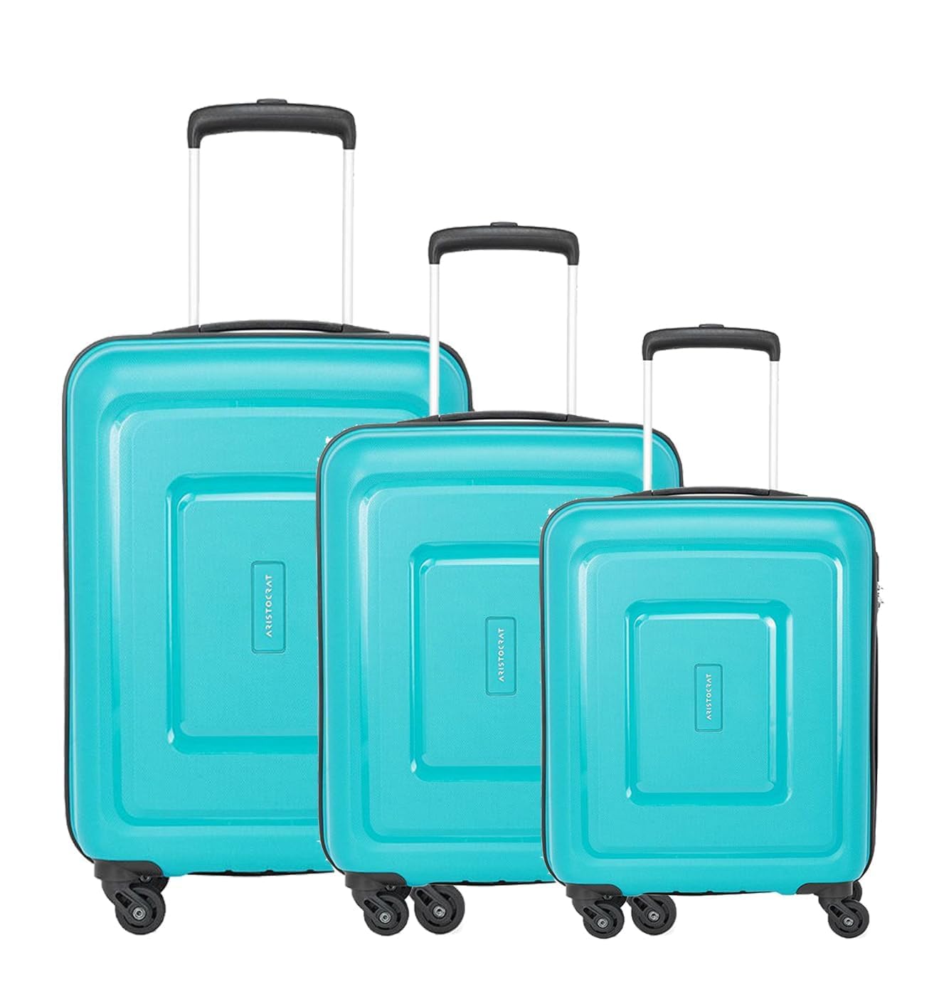 VIP Aristocrat 3 Pc Set Cabin 55 Cm (Small),65 Cm (Medium),75 Cm (Large) 4 Spinner Wheels Trolley,Hard Case Lightweight Bag & Combination Lock Suitcase With 7 Years International Warranty (Teal Blue)