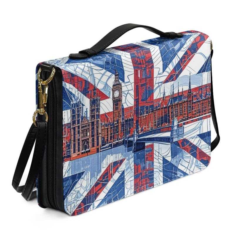 Kuiaobaty Union Jack City Print Bibles Storage Bag with Pen Phone Pockets, London UK Big Ben Bible Protective Church Book Sleeve for Women Men — image 1