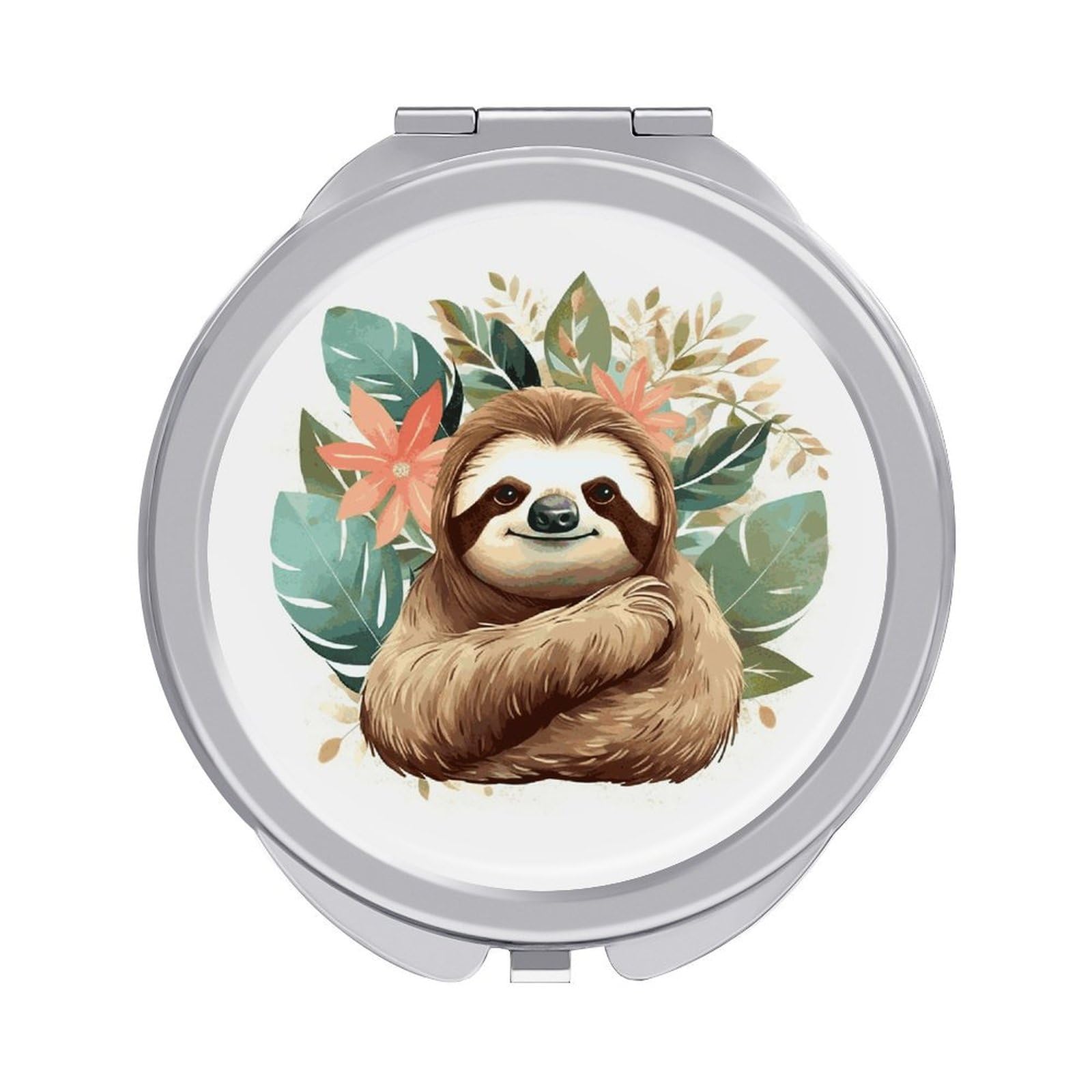 JTREHY Cute Sloth Leaves Makeup Mirror Portable Folding Mirror Compact Travel Mirrors 2-Sided Round Pocket Mirrors Cute Handheld Beauty Mirror for Handbag Purse for Women Gift