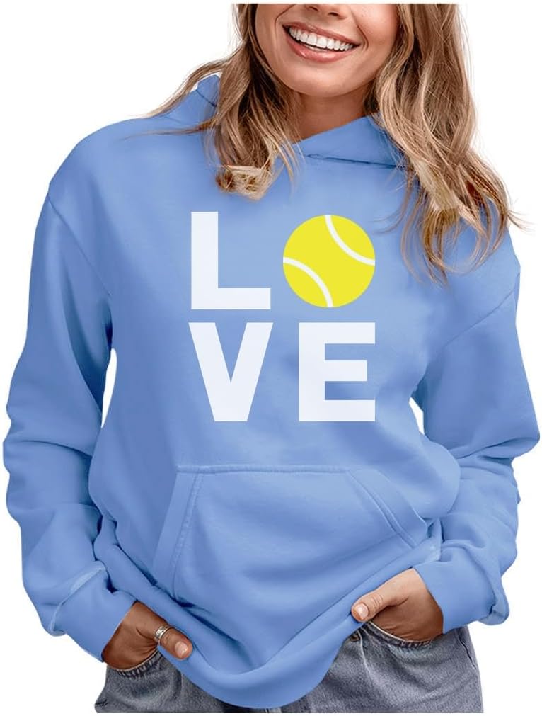 Tstars Love Tennis Hoodie Tennis Gift Idea for Players Coaches & Fans Sporty Hoodies for Women & Teen Girls