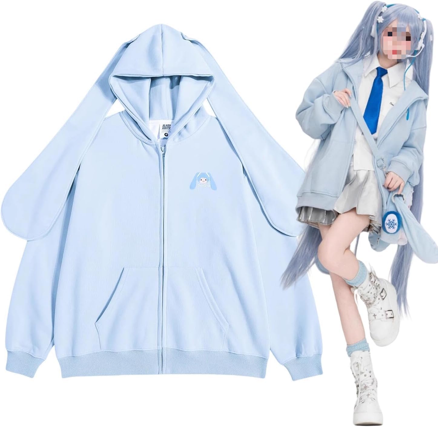 Amazon.co.jp: 初音 雪ミク グッズ パーカー うさぎ耳付き