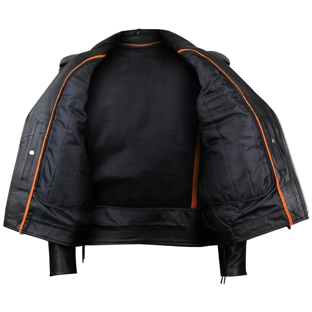 Vance Leather Mens Premium Cowhide Conceal Carry Insulated Liner Side Laces Classic MC Motorcycle Biker Black Leather Jacket — view 3