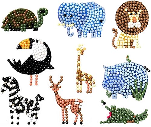 MMAHD Kit de 12 calcomanías 5D de arte de diamantes, patrón de animales de dibujos animados, adecuados para principiantes