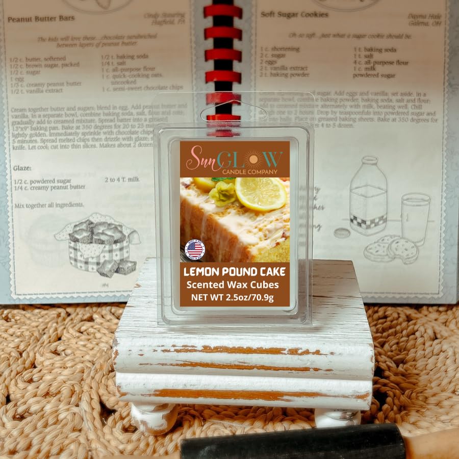 Sun Glow Candle|Lemon Pound Cake|Scented Wax Cubes/Melts- 1 Pack -2.5 Ounces- 6 Cubes|, Off-White