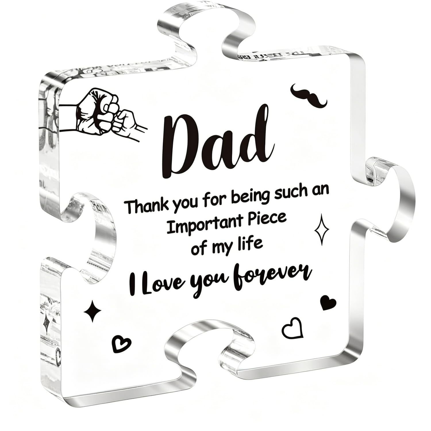 Asrejur White Father Day Gift,Puzzle Shaped Acrylic Plaque,Dad Gifts From Daughter Son,Dads Puzzle Piece Gift,Acrylic Plaques For Dads, Stepdad, New Dad Gifts Fathers Day Birthday Christmas Ideas