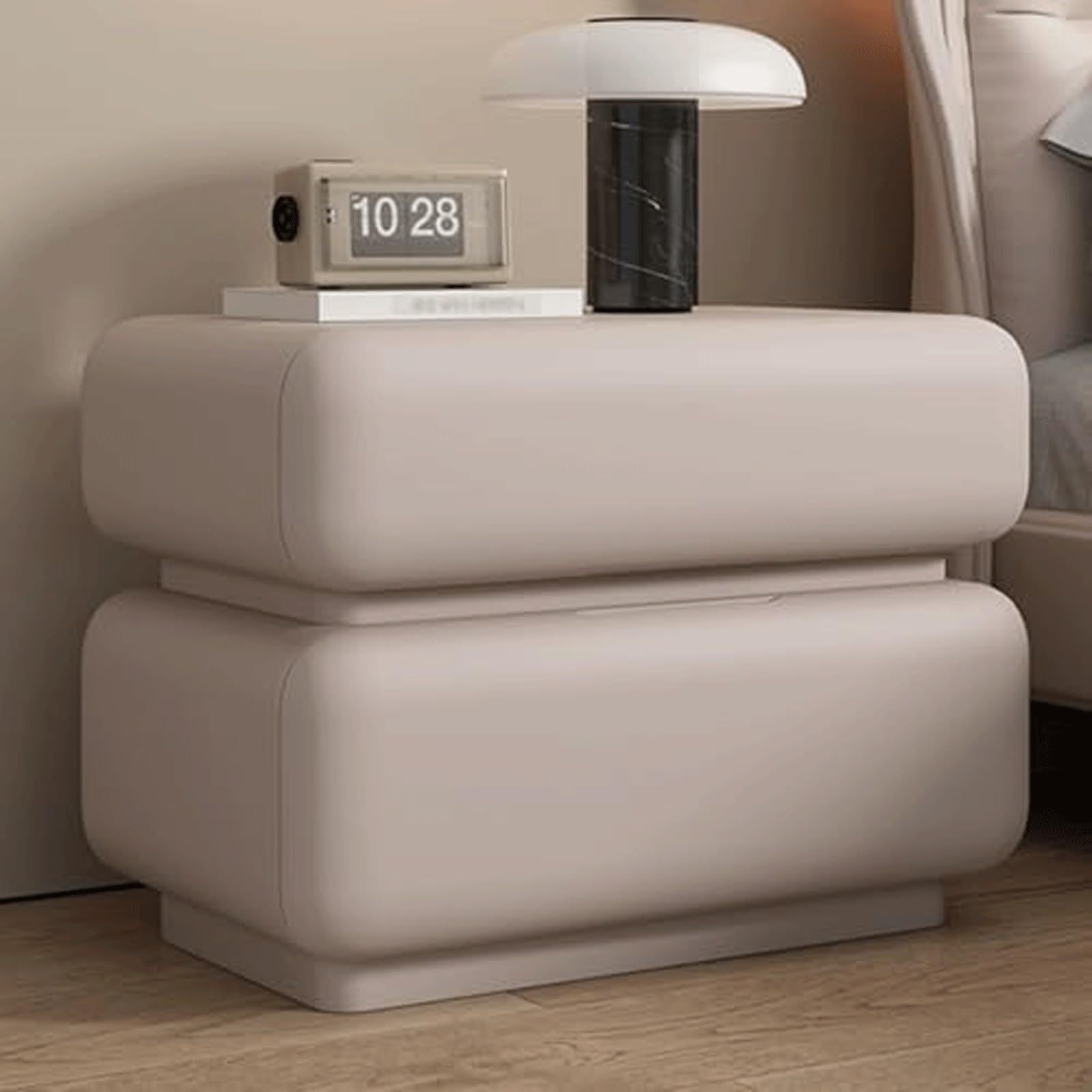 SXZenSpace Luxury Nightstands Modern Wooden Bedside Table Pu Leather Finish Cabinet with Drawers No Installation Required Side Table(Khaki,40cm)