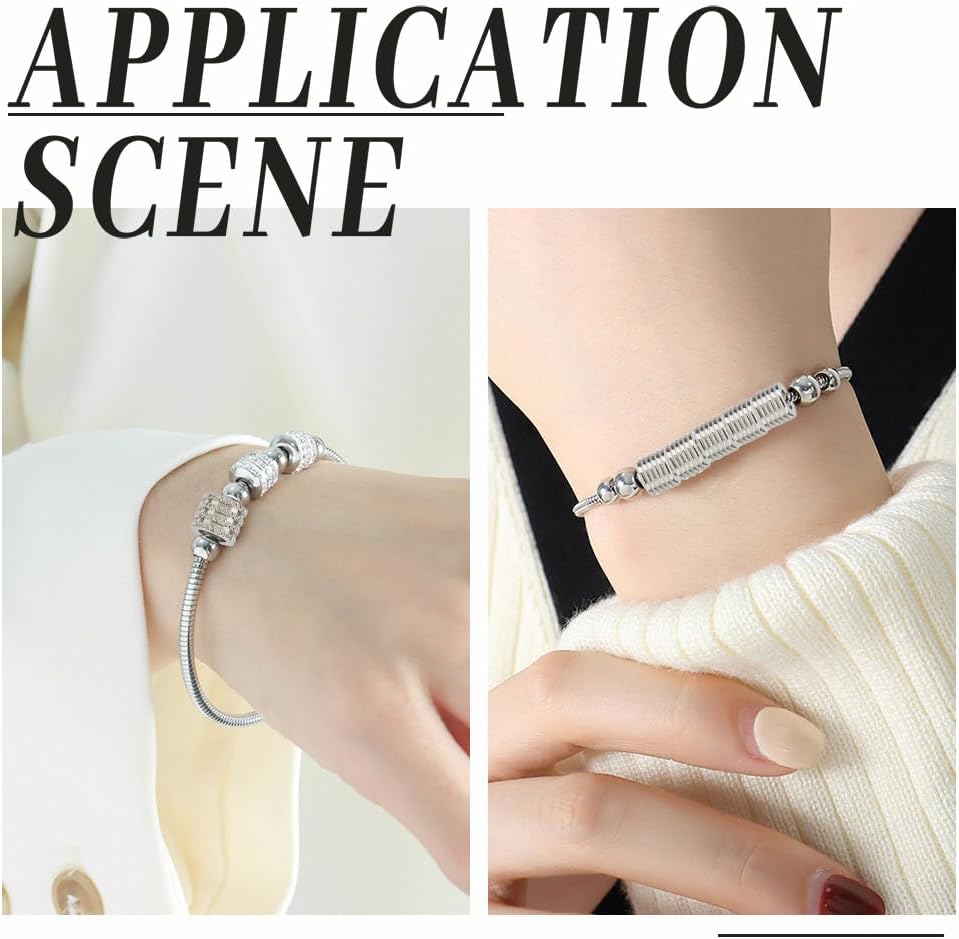 arricraft 55 Pcs Column Stainless Steel European Beads, 5 Styles Large Hole Tube Spacer Beads Metal Grooved Column Loose Beads for DIY Bracelet Necklace Jewelry Making 5 Sizes - Image 6