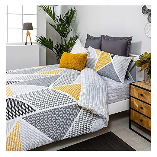 COTTON ARTean Funda Nordica Reversible GEKA Cama de 150 X 190/200 50% ALGODÓN-50% POLIÉSTER. Color Gris Y Mostaza
